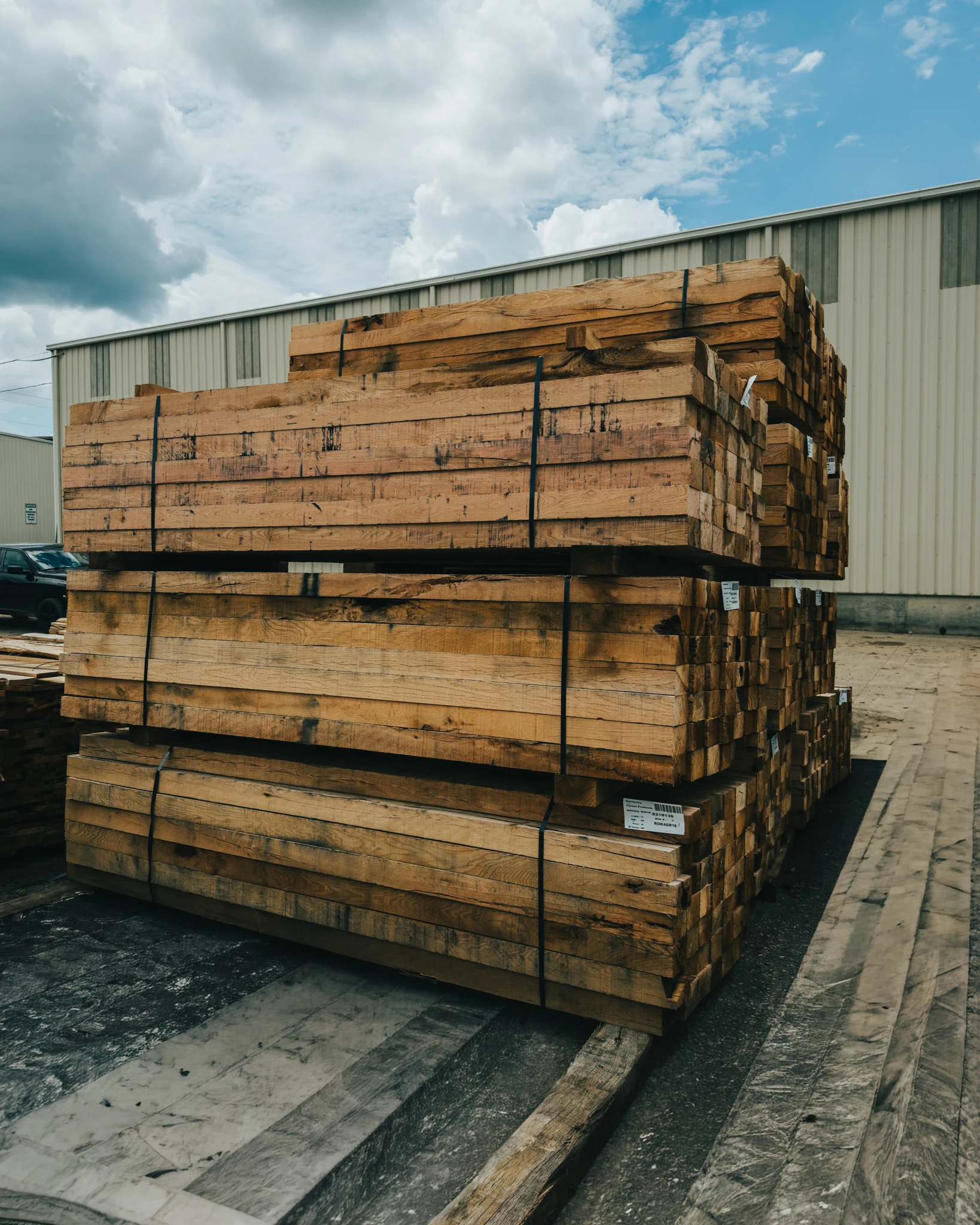 Railroad cross-ties stacked and ready for shipment