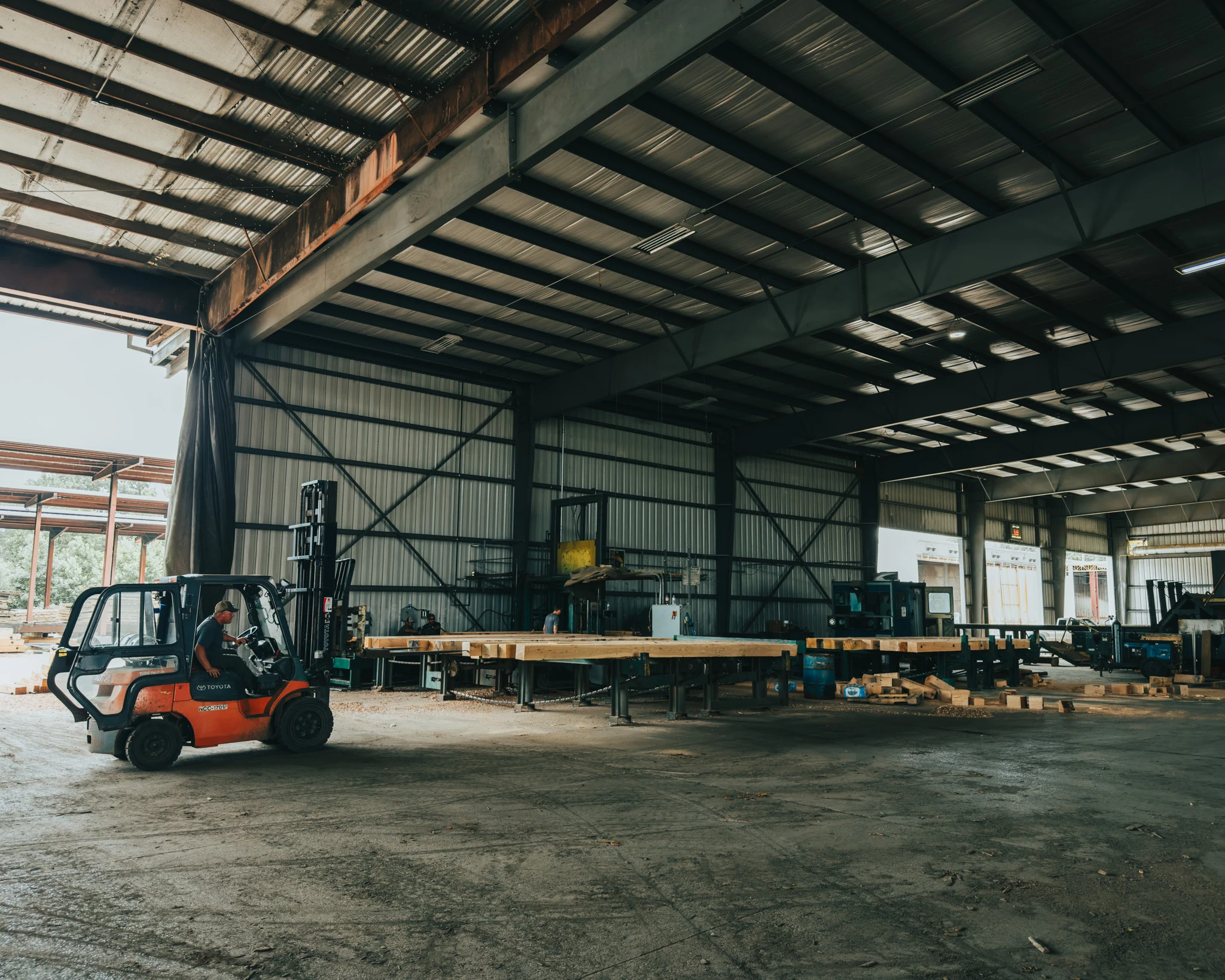 Forklift operating inside the matting production facility